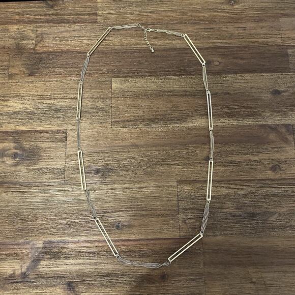 Paperclip Link Chain Brassy Gold Tone Necklace 36" Elegant Modern Long - Picture 2 of 6